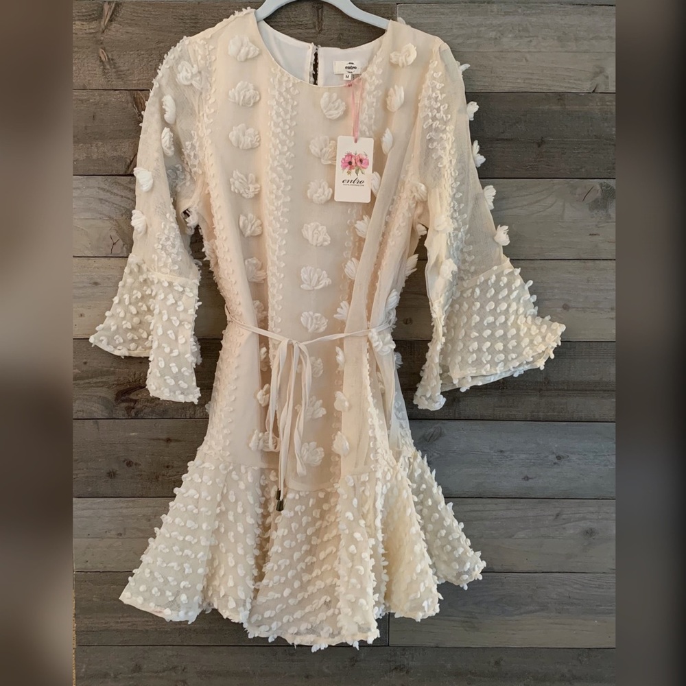 SOLD FOR $30 NWT Entro Raised Flower Cream Dress